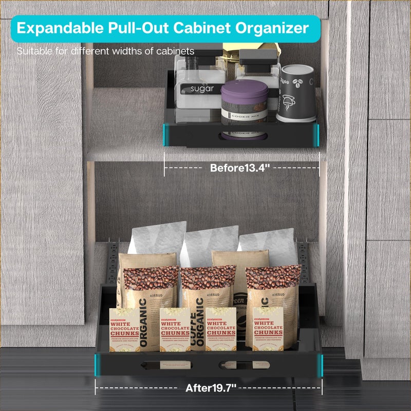 STORKING Expandable Pull Out Cabinet Organizer - 17" Deep, Adhesive No Drill, Expandable Drawer For Kitchen, Pantry, Bathroom - Image 3