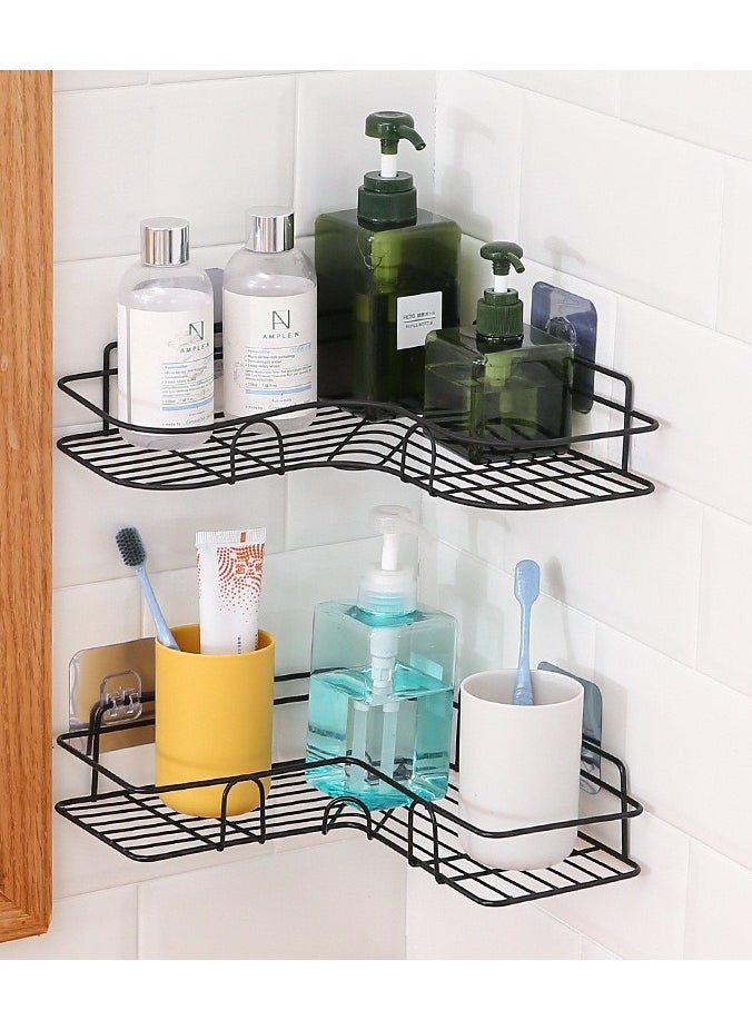 Generic 2 Pack Corner Shower Bathroom Shelf, Rust Proof Bathtub Accessories Organizer, Adhesive Basket Storage Rack Shampoo Holder Wall Organization  - Image 2