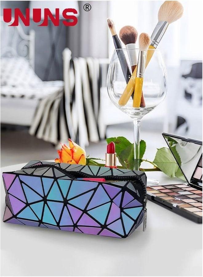 UNUNS Makeup Pouch,Geometric Diamond Shape Bag,Portable Foldable Luminous Zipper Toiletries Pouch For Women,Wristlets Organizer - Image 4