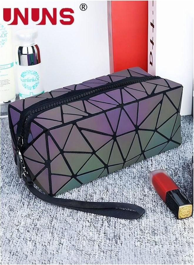 UNUNS Makeup Pouch,Geometric Diamond Shape Bag,Portable Foldable Luminous Zipper Toiletries Pouch For Women,Wristlets Organizer - Image 1