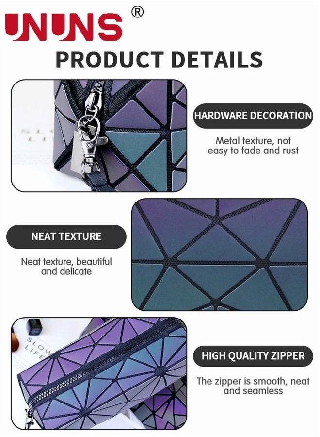 UNUNS Makeup Pouch,Geometric Diamond Shape Bag,Portable Foldable Luminous Zipper Toiletries Pouch For Women,Wristlets Organizer - Image 3