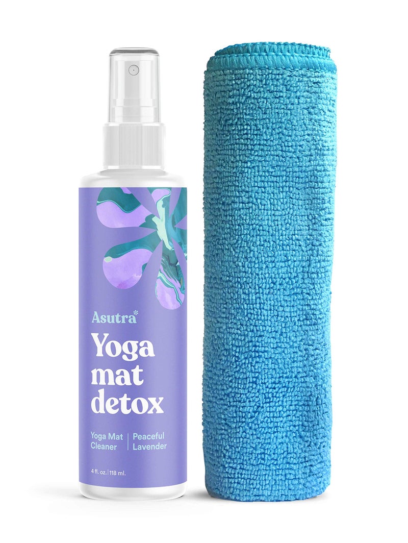 ASUTRA Yoga Mat Cleaner Spray (Peaceful Lavender), 4 fl oz - No Slippery Residue, Organic Essential Oils, Deep-Cleansing for Fitness Gear & Gym Equipment, Microfiber Towel Included - Image 1