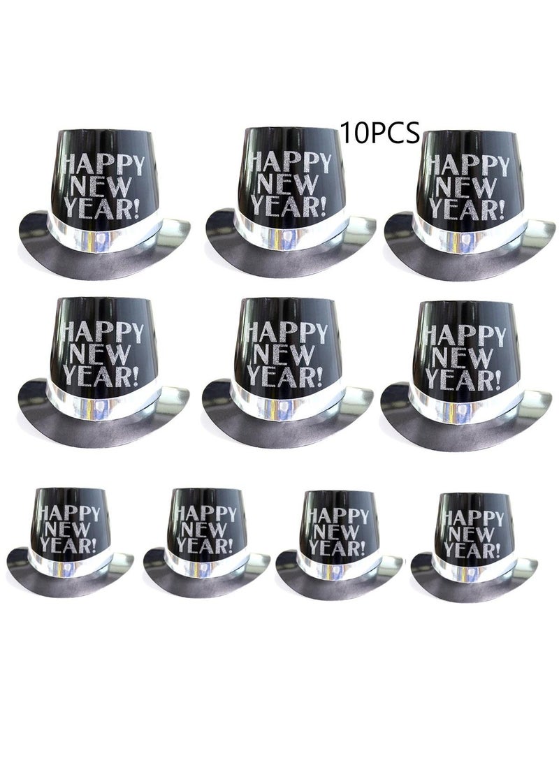 10 Pcs 2024 New Year Party Decoration Paper Hat Lincoln Hat Holiday Gift Hat New Year Party Hat Silver - Image 1