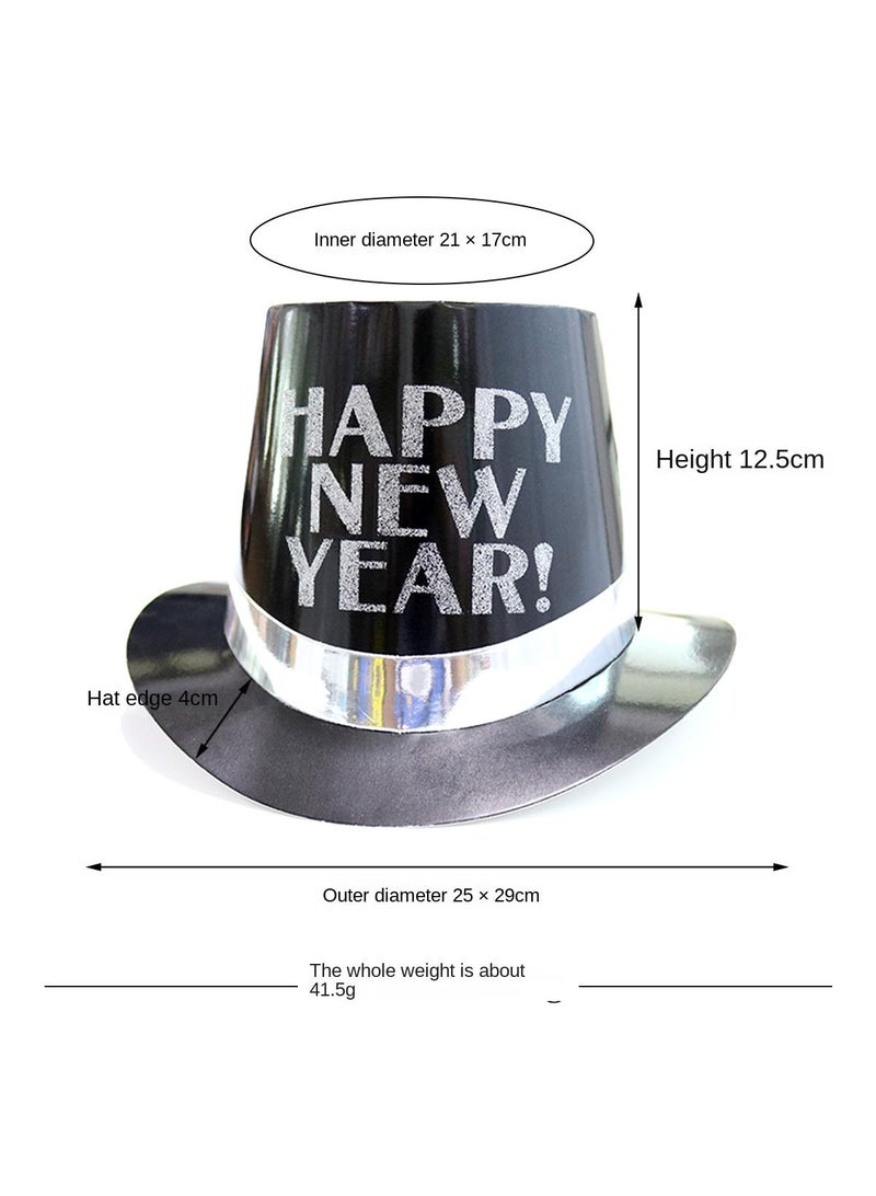 10 Pcs 2024 New Year Party Decoration Paper Hat Lincoln Hat Holiday Gift Hat New Year Party Hat Silver - Image 2