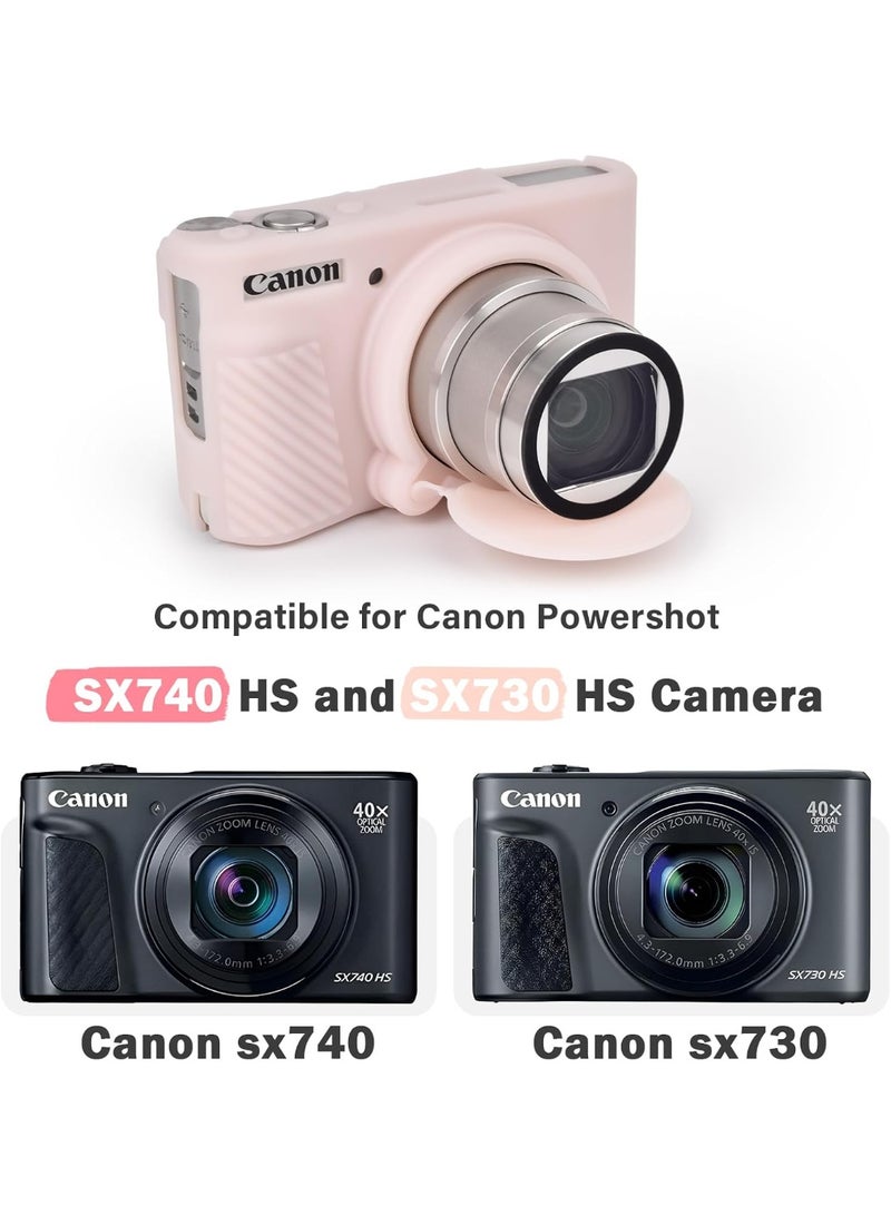 Canon PowerSSX740/SX730 حقيبة كاميرا السيليكون -كيس مطاطي ناعمة مصنوع من الجيلي الوردي مع غطاء عدسة قابل للإزالة - Image 3