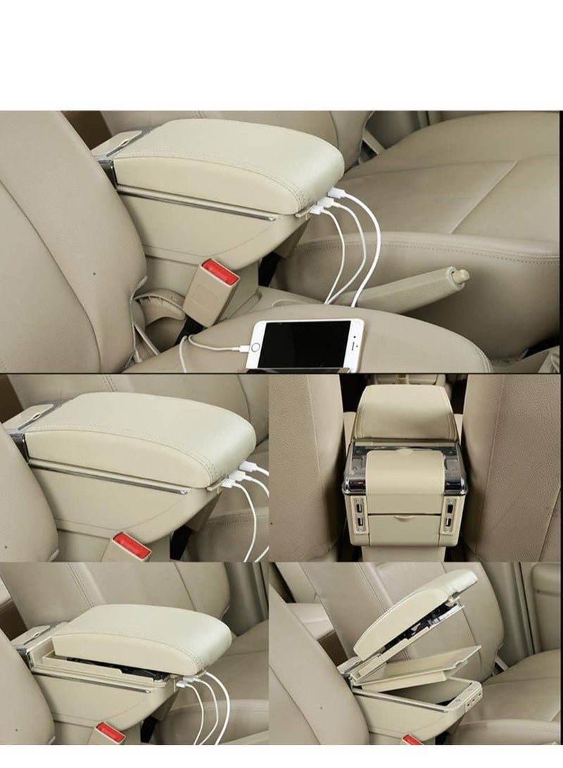 صندوق مسند ذراع أوتوماتيكي متعدد الأغراض - مناسب لجميع السيارات، مصنوع من البلاستيك عالي الجودة والجلد الفاخر - مساحة تخزين واسعة، فتحة تلقائية سلسة، وتصميم أنيق لتعزيز الراحة والتنظيم الداخلي للسيارة - بيج - Image 1