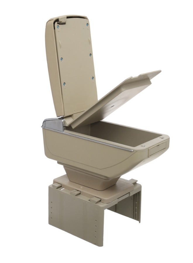 صندوق مسند ذراع أوتوماتيكي متعدد الأغراض - مناسب لجميع السيارات، مصنوع من البلاستيك عالي الجودة والجلد الفاخر - مساحة تخزين واسعة، فتحة تلقائية سلسة، وتصميم أنيق لتعزيز الراحة والتنظيم الداخلي للسيارة - بيج - Image 4