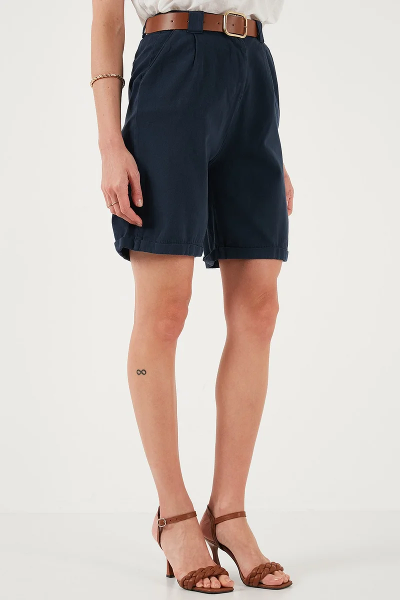 Lela Cotton Relaxed Fit High Waist Belted Gabardine Short Women's Shorts 668YP4710