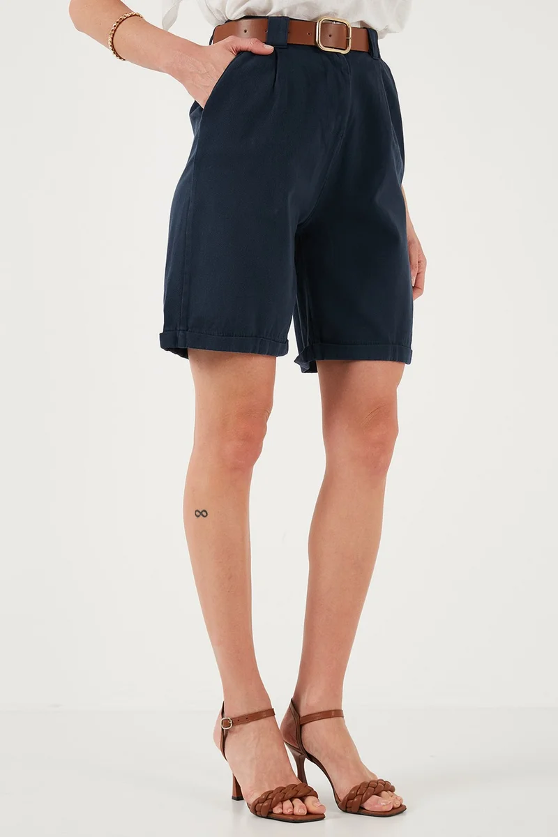 Lela Cotton Relaxed Fit High Waist Belted Gabardine Short Women's Shorts 668YP4710