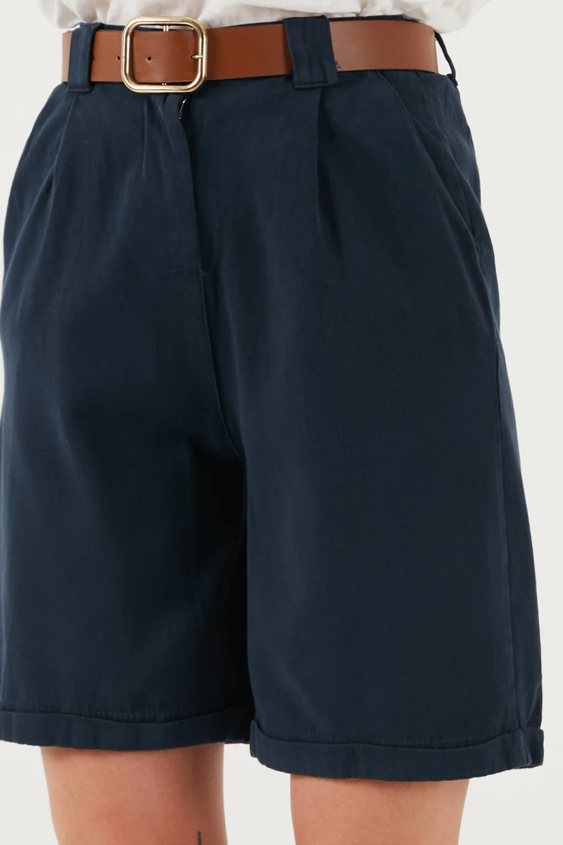 Lela Cotton Relaxed Fit High Waist Belted Gabardine Short Women's Shorts 668YP4710