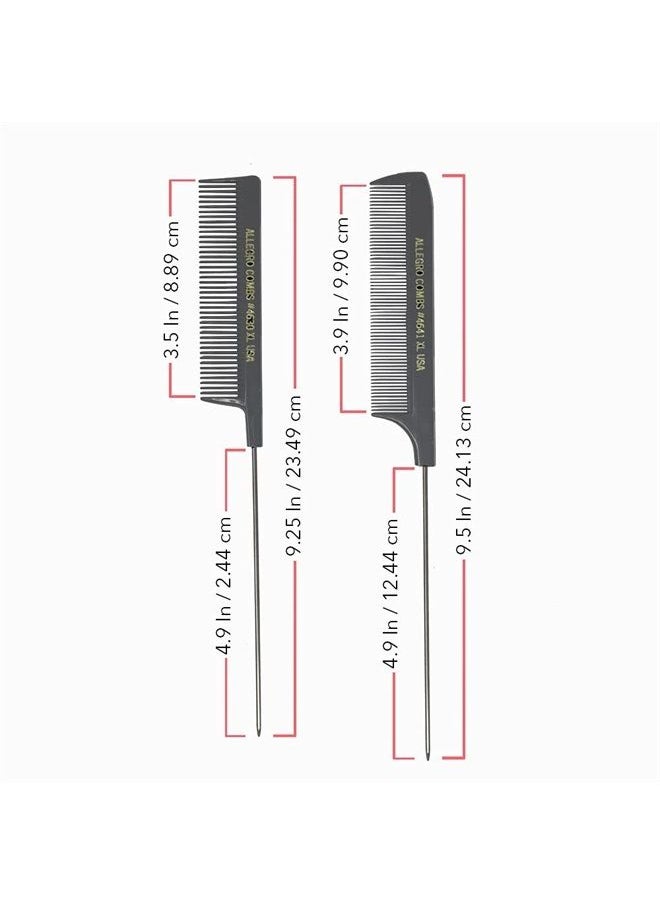 Allegro Combs - XL Pintail Rat Tail Combs Parting Combs Metal Tail Foiling Combs Pin Combs 2 Pc. (AQUA & WHITE) - Image 1