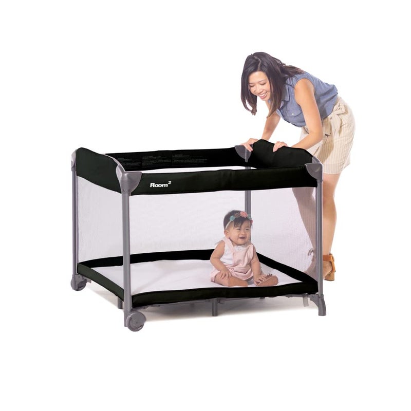 Joovy Room Large Portable Playpen for Babies and Toddlers with Nearly 10 sq ft of Space Large Mesh Windows for 360 View and Waterproof Mattress Sheet  Folds Easily when Not in Use Black - Image 1