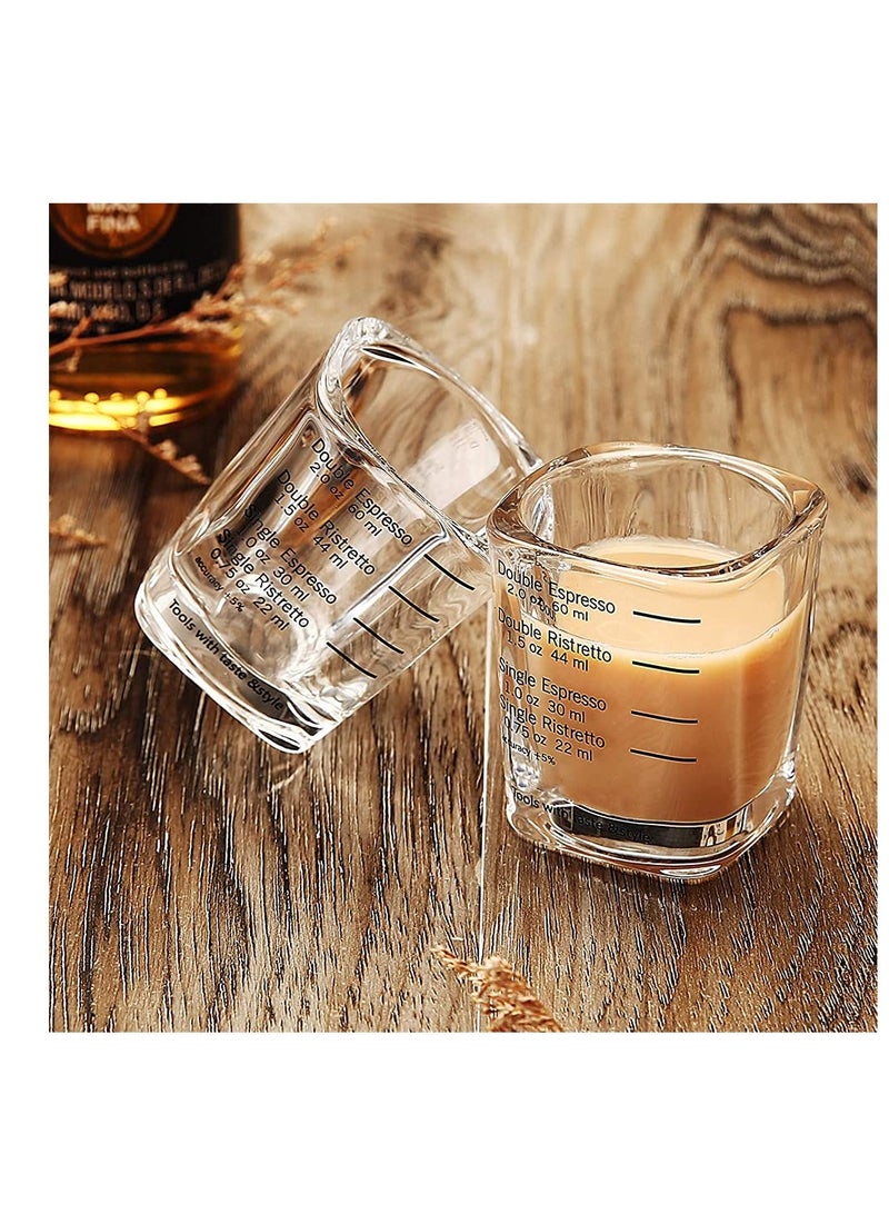 Coffee Measuring Cup,3 Pcs Glass Measuring Cup, Graduated Measuring Jug Kitchen Small Coffee Milk Creamer Jug Milk Coffee Espresso Barista Pitcher Baking Supplies 60 Milliliters