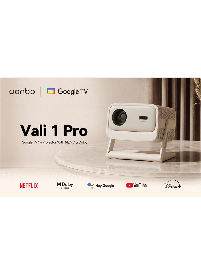 wanbo Vali 1 Pro Google TV Smart Projector (Android 14 OS) 2GB RAM + 32GB ROM, MT9660 CPU, Netflix support, Wi-Fi 5G, Bluetooth 5.0, 1080P Full HD 900 ANSI Lumens, HDR10, Dolby Audio, HDMI 2.1, 200° Rotating Gimbal, Auto Focus & Auto Keystone Portable Home Theater N70389922LEB beige - Image 2
