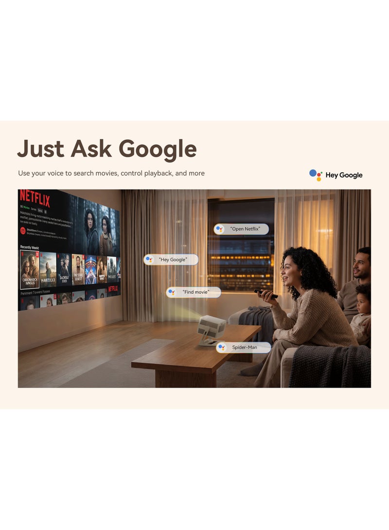 wanbo Vali 1 Pro Google TV Smart Projector (Android 14 OS) 2GB RAM + 32GB ROM, MT9660 CPU, Netflix support, Wi-Fi 5G, Bluetooth 5.0, 1080P Full HD 900 ANSI Lumens, HDR10, Dolby Audio, HDMI 2.1, 200° Rotating Gimbal, Auto Focus & Auto Keystone Portable Home Theater N70389922LEB beige - Image 5