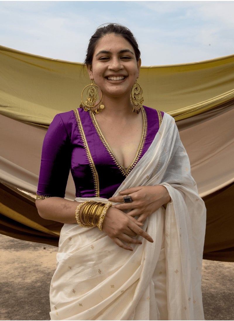 Binks - Purple Saree Blouse, Aari Work, V-Neck - Party Wear - Image 1
