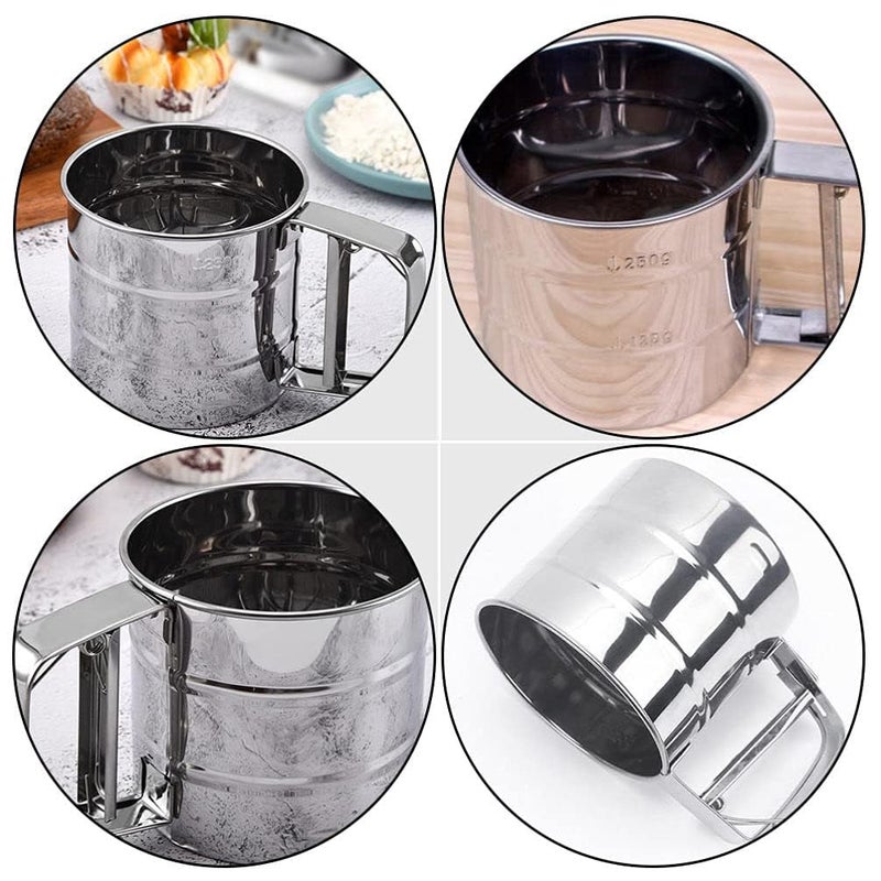 Aider Flour Sifter Stainless Steel Sifter for Baking Double Layer Fine Mesh Baking Sifter One Hand Press Crank Sifter for Powdered Sugar Shaker Duster Flour Sieve SifterMulti Color Pack of 1 - Image 4