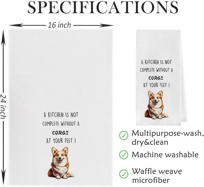 Geqtt Funny Corgi Dish Towels Set - Corgi Gift Waffle Weave Kitchen Towels, Dog Decorative Hand Tea Towels for Bathroom Kitchen (16×24 Inches Set of 2) - Image 5
