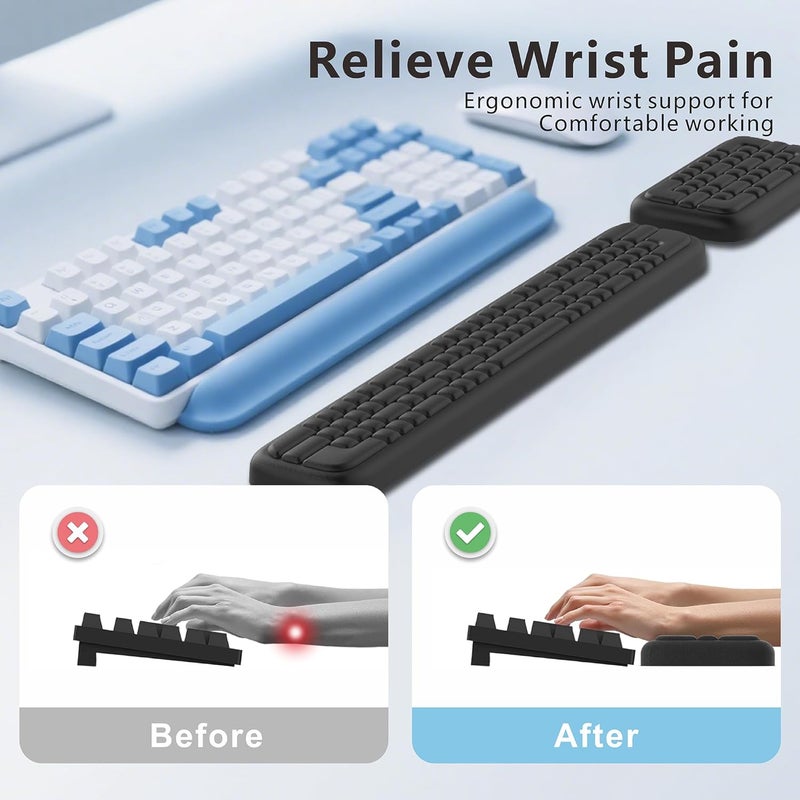 MEKASS Keyboard Wrist Rest, Ergonomic Wrist Pad, Soft Memory Foam Keyboard Hand Rest with Non-Slip Base, Easy Typing, Pain Relief, Comfort Support for Office Work Gaming Computer Accessories (Black) - Image 2