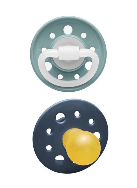 Cherry Round Latex Soother, Narrower Round Teat Cherry Shape, Nursing Friendly, Size 1, From 0 Months, Latex, Grey And Dark Blue, Pack Of 2