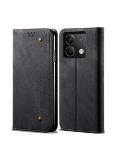 HuHa Case Cover For Xiaomi Redmi 13C 5G Global Denim Texture Casual Style Horizontal Flip Leather Case Black 