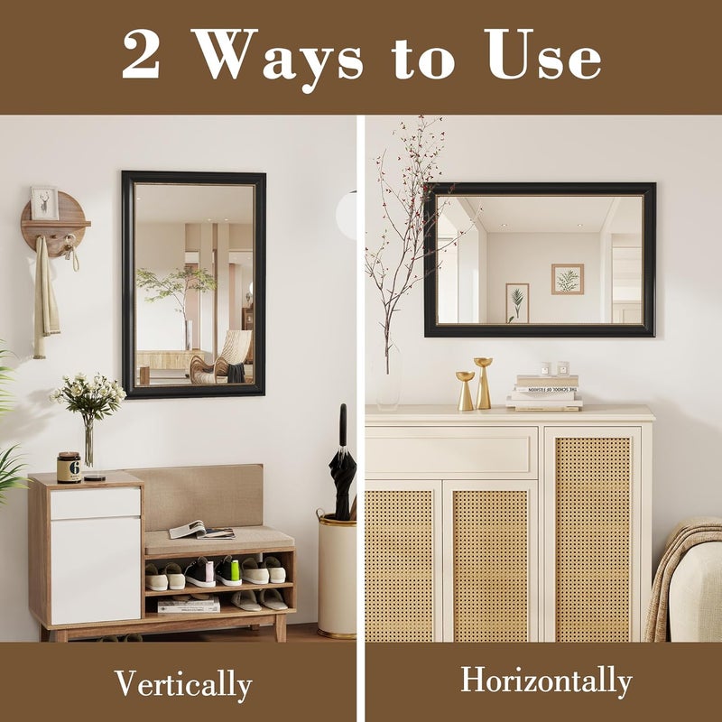 Axeman 28x36 Rectangular Wall Mirror, Decorative Bathroom Mirror, Traditional Vintage Wall Mounted Mirror with Beaded Frame for Accent Living Room Vanity Bedroom Entryway, Black - Image 4