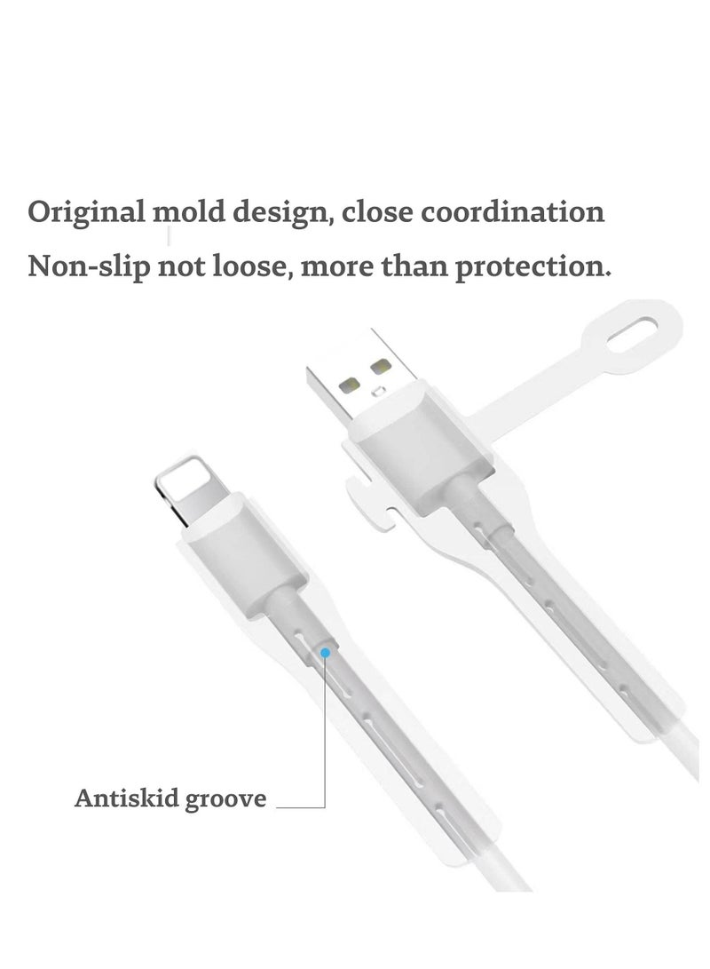 SYOSI Charger Cable Saver, Cable Management Organizer Protective, Cable Protector for iPhone iPad, Cord Saver for Bundling and Organizing Cables 2 Pairs White Black Lightning to USB - Image 2