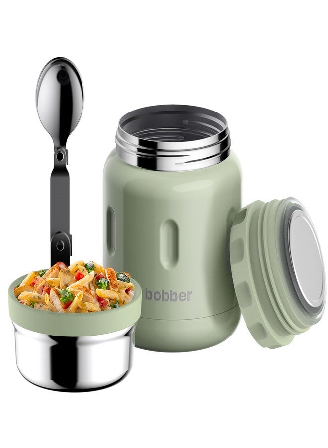 BOBBER 16 oz Insulated Stainless Steel Thermos for Hot Food, Extra-Wide Mouth Soup Container with Spoon and Bowl - Keeps Rice and Pasta Hot for 10 Hours and Salads Cold for 15 Hours (Green) - Image 1
