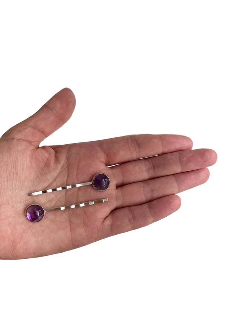 Handmade Gemstone Hair Pin Set (Amethyst)  - Image 3
