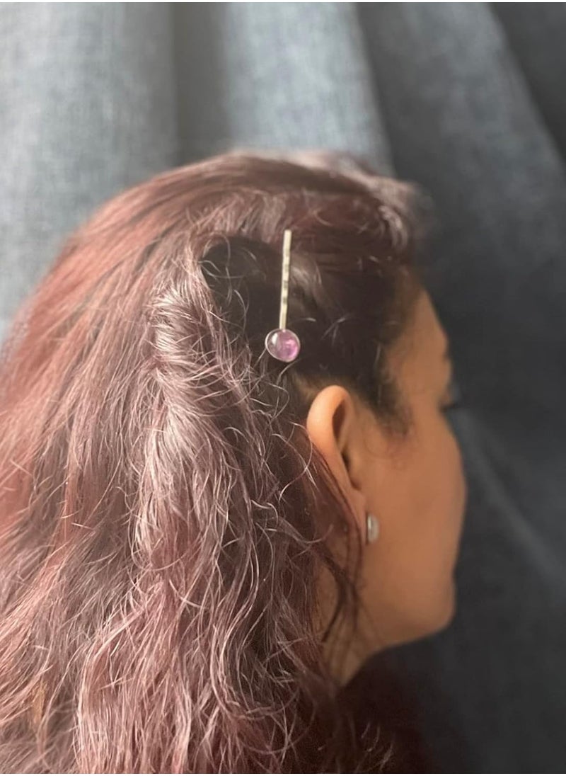 Handmade Gemstone Hair Pin Set (Amethyst)  - Image 4