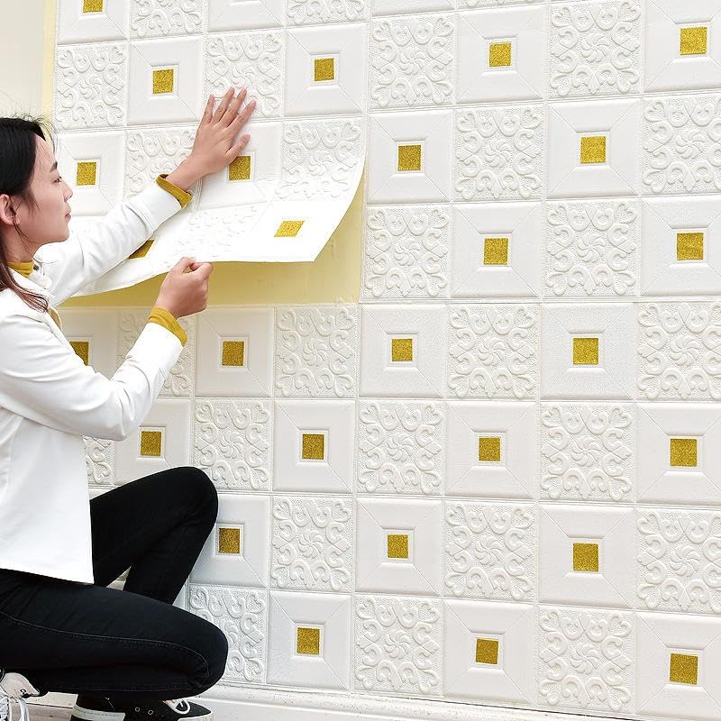 Rylan Self-Adhesive Waterproof PE Foam 3D Wall Panels Wallpaper Sticker for Bathroom, Living Room, and Home Decoration (70 x 77cm, Appx. 5.8Sq Feet)-1 Piece - Image 2