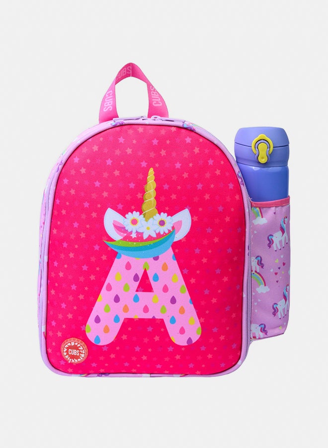 CUBS Nursery Pink Unicorn Letter A Lunch backpack - Image 1