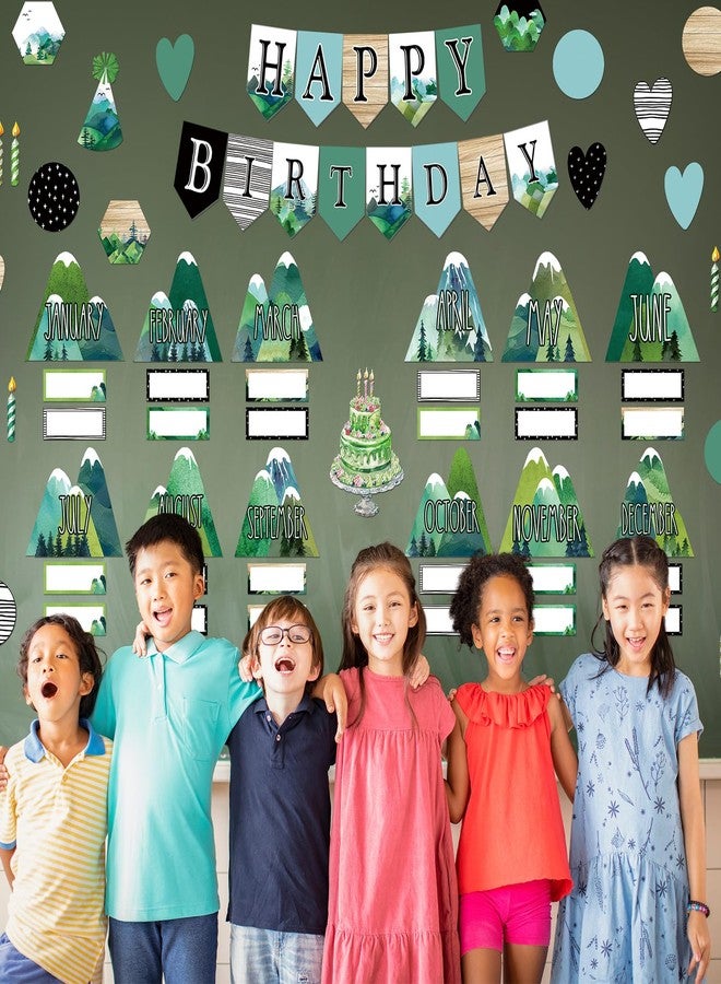 Mooliwe 102 Pcs Scandi Mountains Happy Birthday Bulletin Board Set; Birthday Chart Calendar Mountains Classroom Decoration Cutouts for Classroom Bulletin Board Decor - Image 5