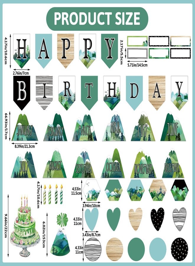 Mooliwe 102 Pcs Scandi Mountains Happy Birthday Bulletin Board Set; Birthday Chart Calendar Mountains Classroom Decoration Cutouts for Classroom Bulletin Board Decor - Image 2