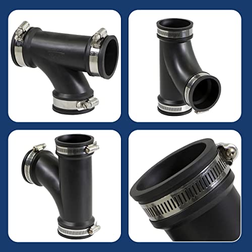 SUPPLYGIANT Supply Giant 6I79 Flexible Tee Coupling with Stainless Steel Clamps, 2.4" Inner diameter for 2" Nominal Pipe, Black - Image 4