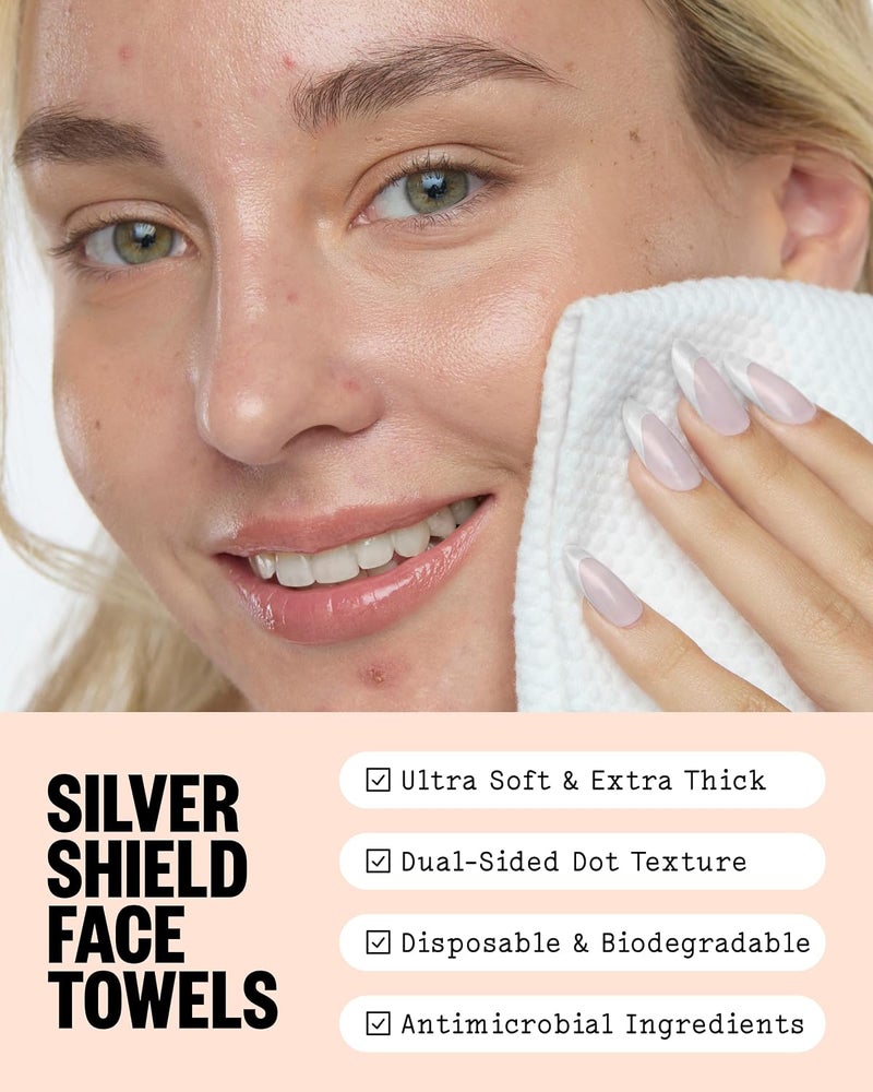 PEACE OUT Silver Shield Face Towels, Disposable Daily Use Skincare, Super Absorbent, Lux Soft Feel, All Skin Friendly, Duel Sided, 30 count - Image 2