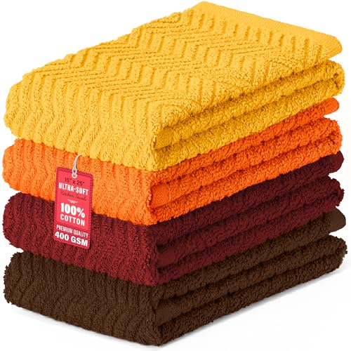 DecorRack 100% Cotton Kitchen Towels, 15" x 25" Absorbent Dish Towels [Premium Quality 400 GSM] Fall Set (Pack of 4) - Image 1