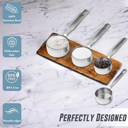 Parage 4 Pieces Stainless Steel Measuring Cups for Dry or Liquid/Kitchen Gadgets/Cooking & Baking/Stackable Professional Measuring Cup Set with Measurement Handles Set of 4 - Image 4