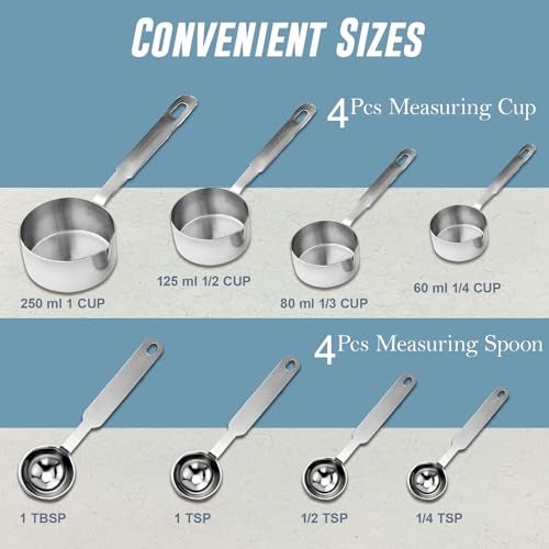 Parage 4 Pieces Stainless Steel Measuring Cups for Dry or Liquid/Kitchen Gadgets/Cooking & Baking/Stackable Professional Measuring Cup Set with Measurement Handles Set of 4 - Image 2