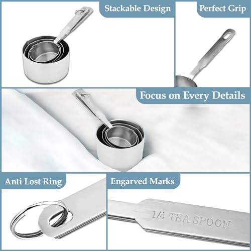 Parage 4 Pieces Stainless Steel Measuring Cups for Dry or Liquid/Kitchen Gadgets/Cooking & Baking/Stackable Professional Measuring Cup Set with Measurement Handles Set of 4 - Image 3