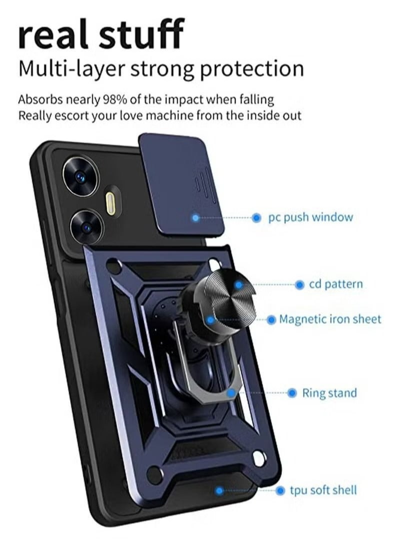 X-level Realme C55 Case Cover Protector Accessories with Camera Len Protection Anti-Scratch Shockproof Anti-Fingerprints Back Cover with 360 Car Mount Magnetic Ring Holder Case Protector  - Image 3