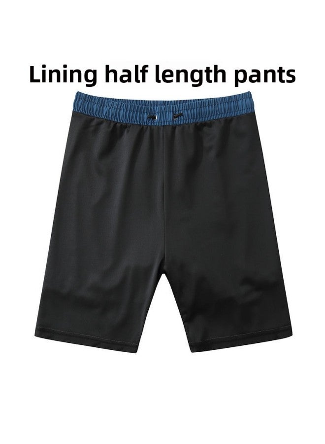 Loquat Swimming Trunks Men's Anti-embarrassment Double-layer Loose Swimming Trunks 2023 Five-point Hot Spring Swimming Plus Size-Color:Men's Pants A33 Double Layer-Black- - Image 5