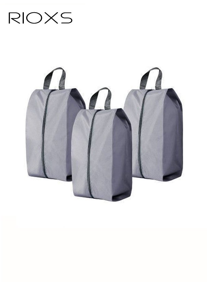 RIOXS 3 Pack Travel Shoe Bags, Portable Waterproof Nylon Shoe Storage Pouch with Zipper Closure and Handle, Stylish Shoe Storage Bag for Men and Women's Travel Gifts and Home Storage, Grey - Image 1