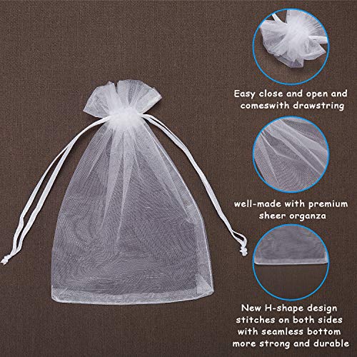 WenTao 100PCS 4x6 (10x15cm) White Sheer Organza Bags for Wedding Favor With Drawstring, Premium Jewelry Pouches Party for Festival Gift ,Candy , Fruit Protection - Image 3