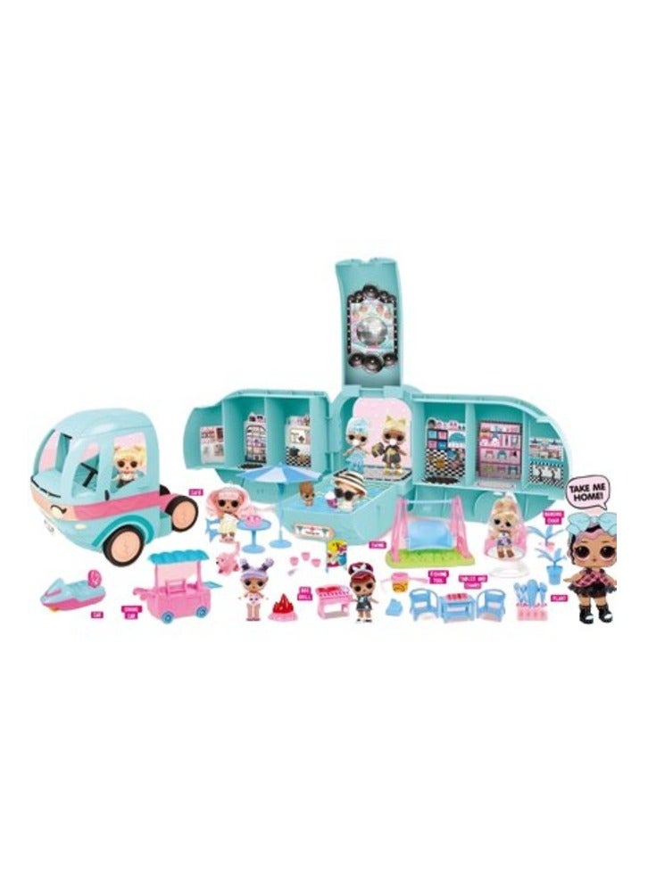 2-in-1 Glamper Fashion Camper with 40+ Surprises - Includes Doll, Water Slide, Fashion Runway, DJ Booth, Lights & Sounds - Great Gift for Kids  - Image 1