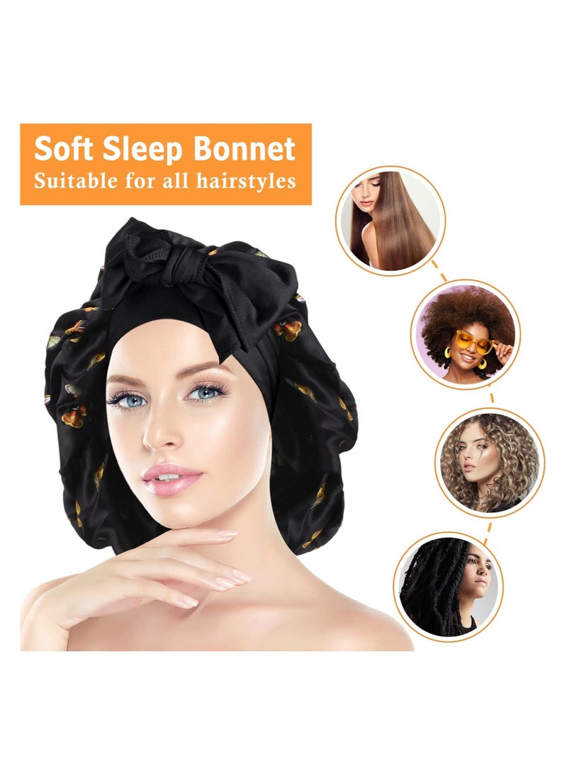 SYOSI غطاء رأس من الساتان للنساء غطاء نوم حرير قبعة بونيه مع حزام مرن ناعم قبعة كبيرة للشعر المجعد لف الرأس من الحرير للنوم قبعة نوم ليل للنساء - Image 4