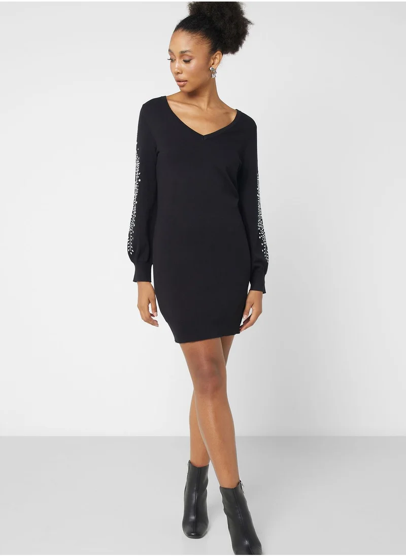 Wallis V-Neck Embellished Dress