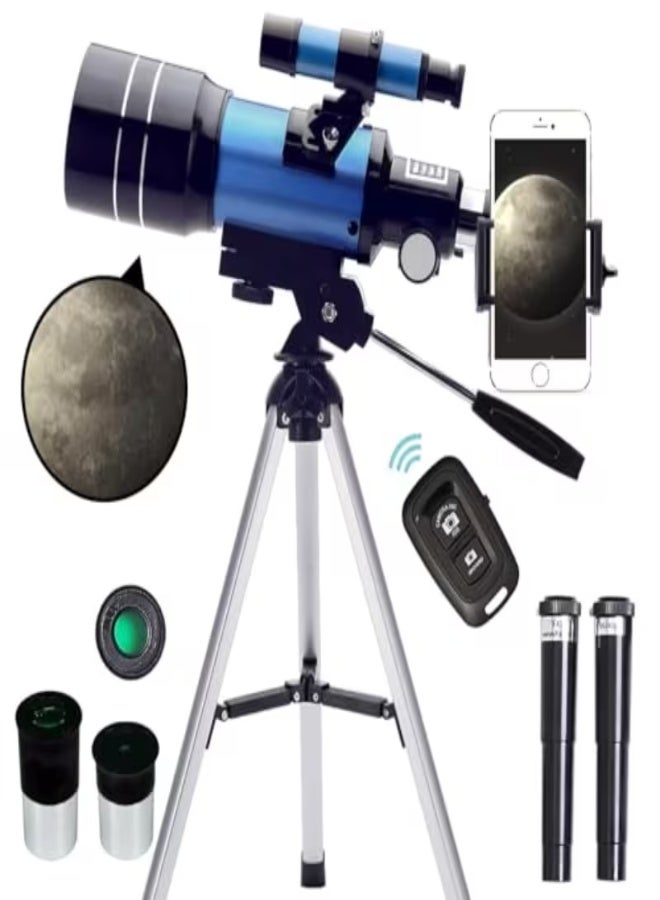 70mm Refractor Telescope for Adults & Kids 8+ – 15X-150X Zoom with Remote & Phone Adapter, Portable Astronomy Telescope for Stargazing, Planetary Viewing, Travel, Easy Assembly, Beginner/Pro - Image 1