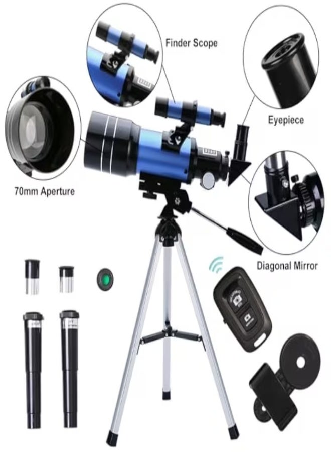 70mm Refractor Telescope for Adults & Kids 8+ – 15X-150X Zoom with Remote & Phone Adapter, Portable Astronomy Telescope for Stargazing, Planetary Viewing, Travel, Easy Assembly, Beginner/Pro - Image 2