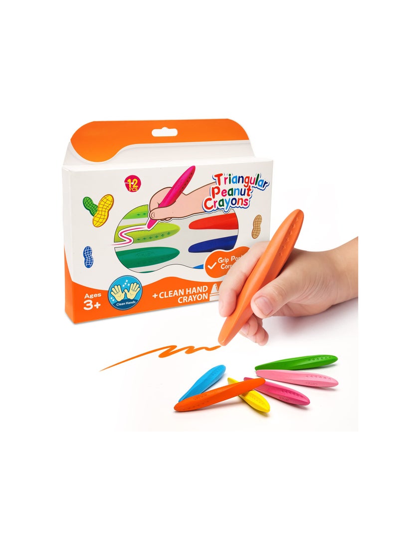 Zikra Crayons, Triangle Peanut Crayons for Kids, Non-Toxic Washable Crayons for Toddlers, Paint Crayons, Coloring Art Supplies, Handwriting Posture Correction Coloring Art for Toddlers (12 Colors) - Image 1